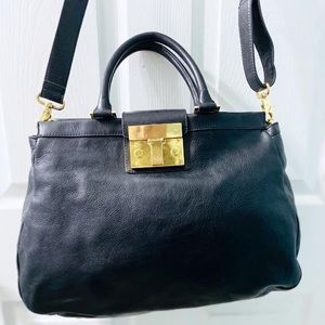 Tory Burch black pebbled leather satchel